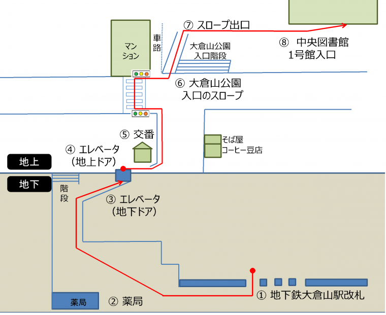 中央図書館へのアクセス地図